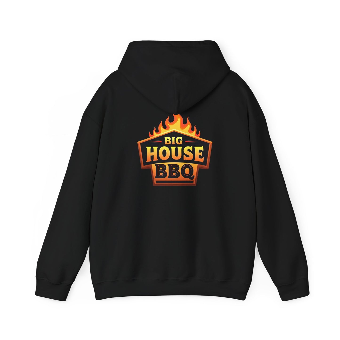 Big House BBQ Hoodie — Flame Logo Pullover for Grill Lovers