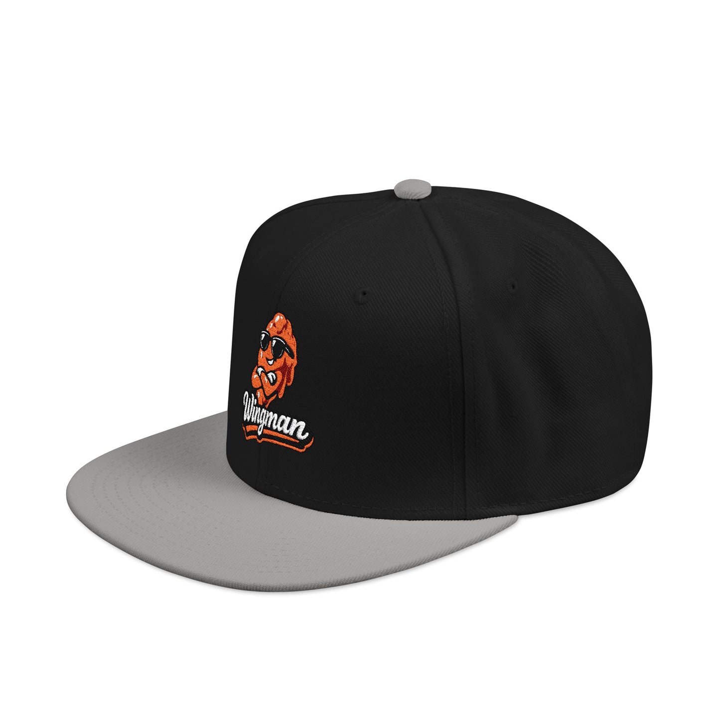 Embroidered Orange Mascot Snapback Hat — Retro Sports Logo Cap