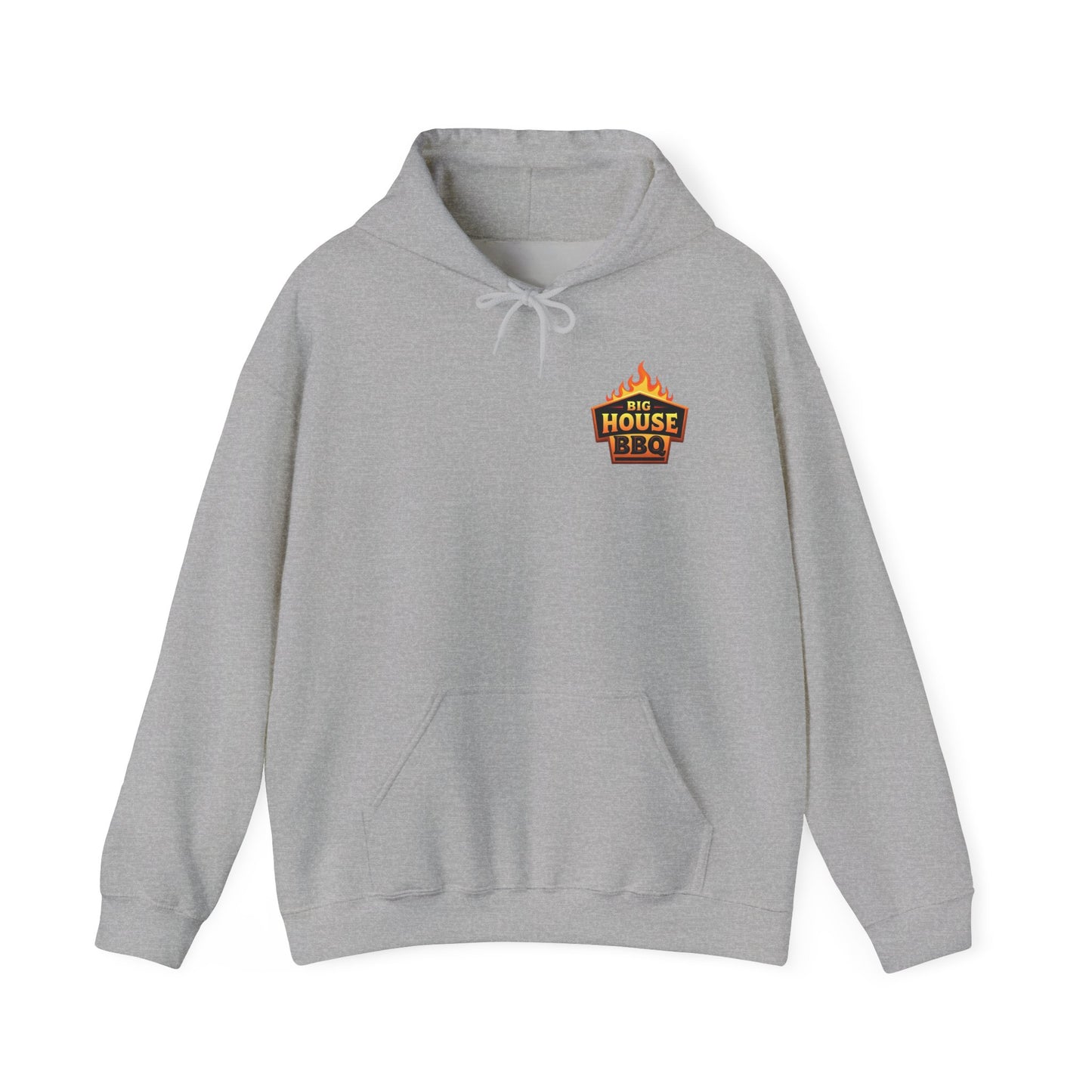 Big House BBQ Hoodie — Flame Logo Pullover for Grill Lovers
