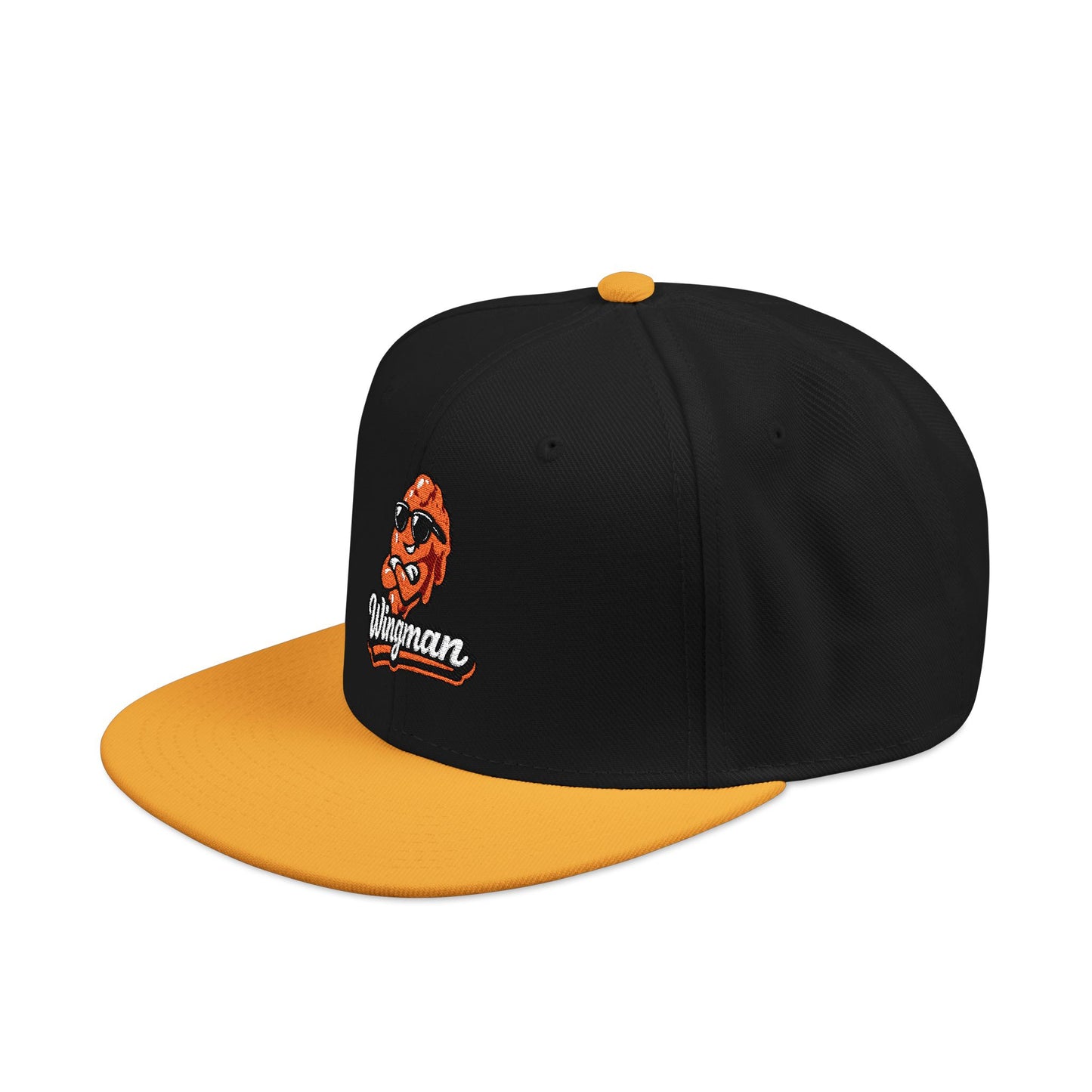 Embroidered Orange Mascot Snapback Hat — Retro Sports Logo Cap