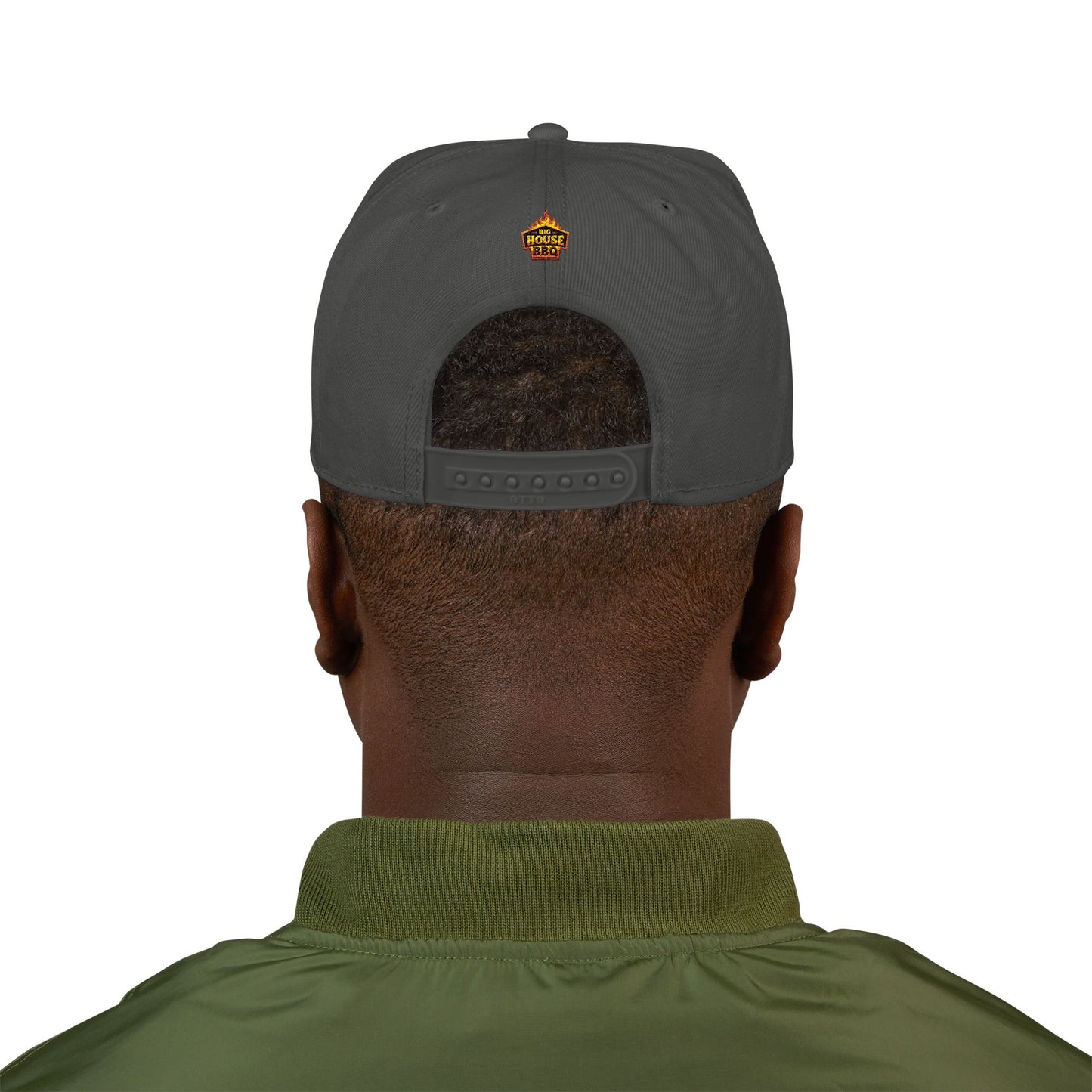Embroidered Orange Mascot Snapback Hat — Retro Sports Logo Cap