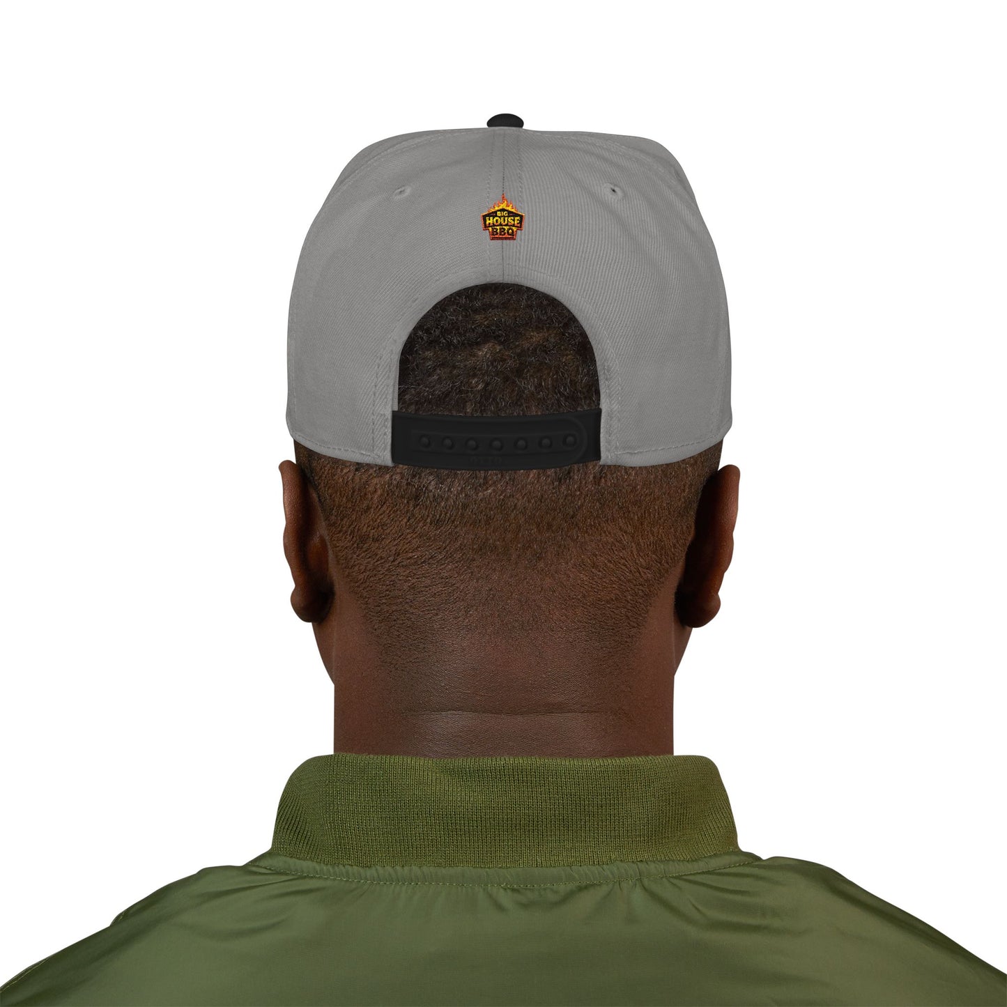 Embroidered Orange Mascot Snapback Hat — Retro Sports Logo Cap
