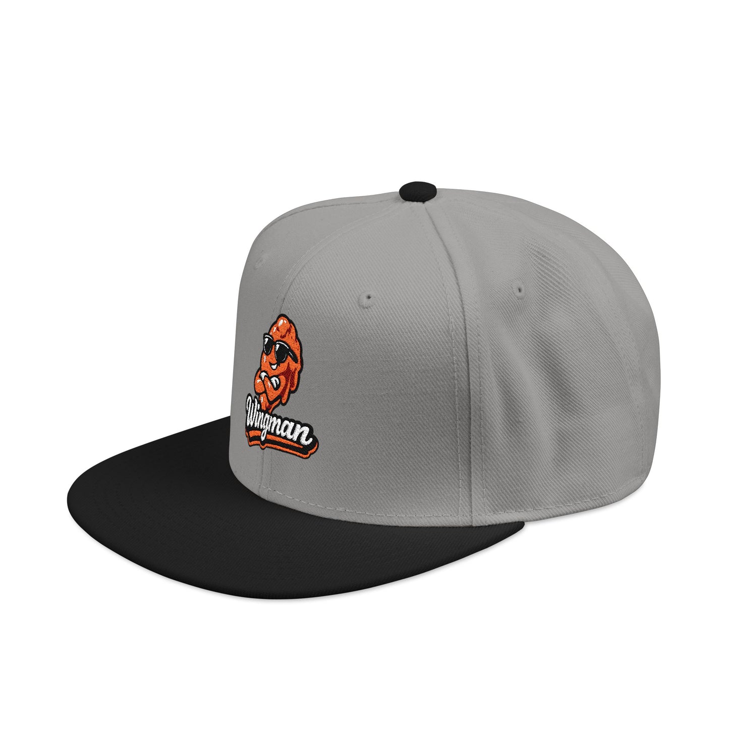 Embroidered Orange Mascot Snapback Hat — Retro Sports Logo Cap