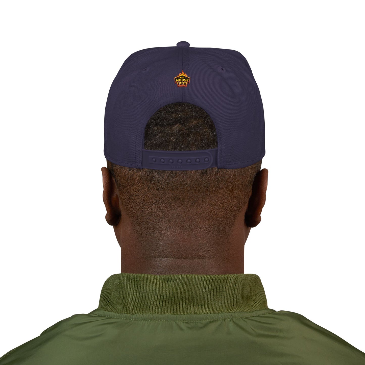Embroidered Orange Mascot Snapback Hat — Retro Sports Logo Cap