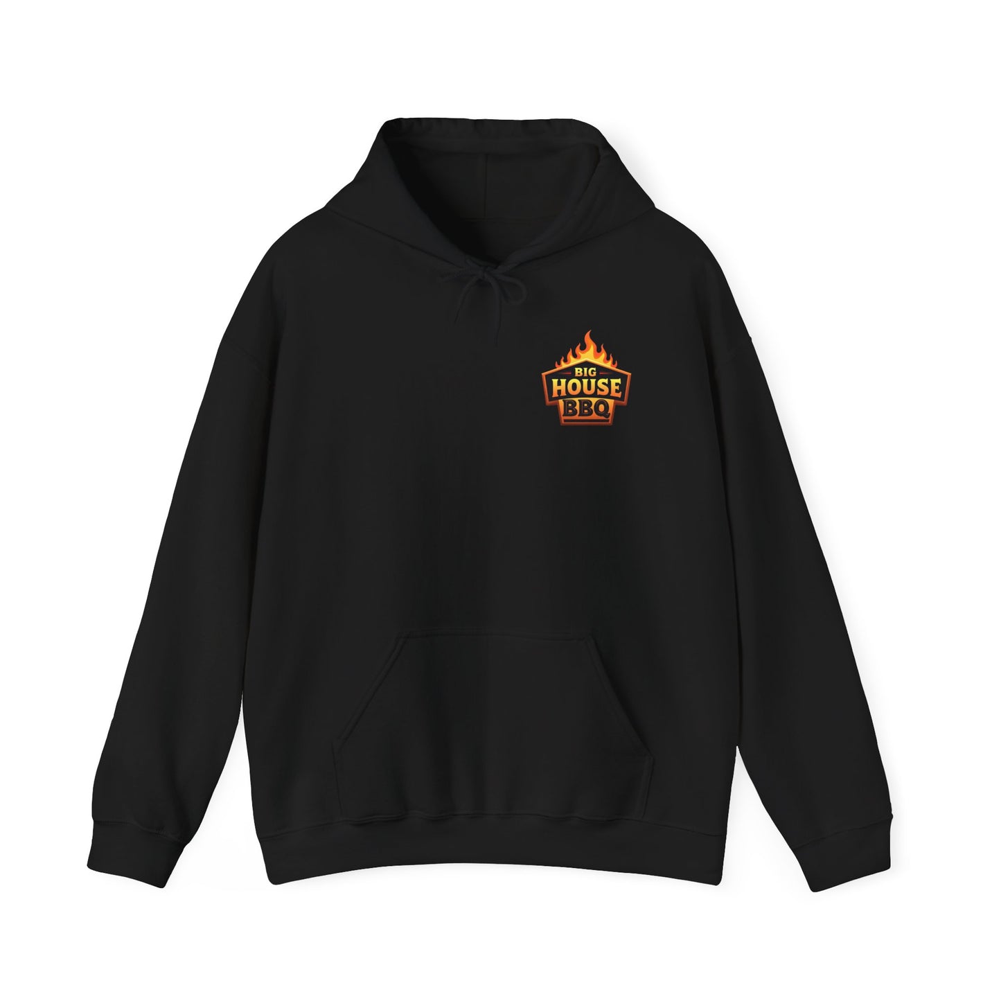 Big House BBQ Hoodie — Flame Logo Pullover for Grill Lovers