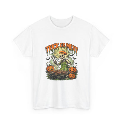 Trick or Meat Tee — Funny Halloween BBQ Skeleton T-Shirt