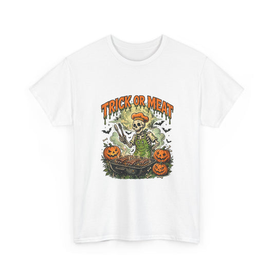 Trick or Meat Tee — Funny Halloween BBQ Skeleton T-Shirt