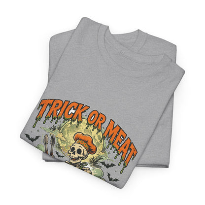 Trick or Meat Tee — Funny Halloween BBQ Skeleton T-Shirt