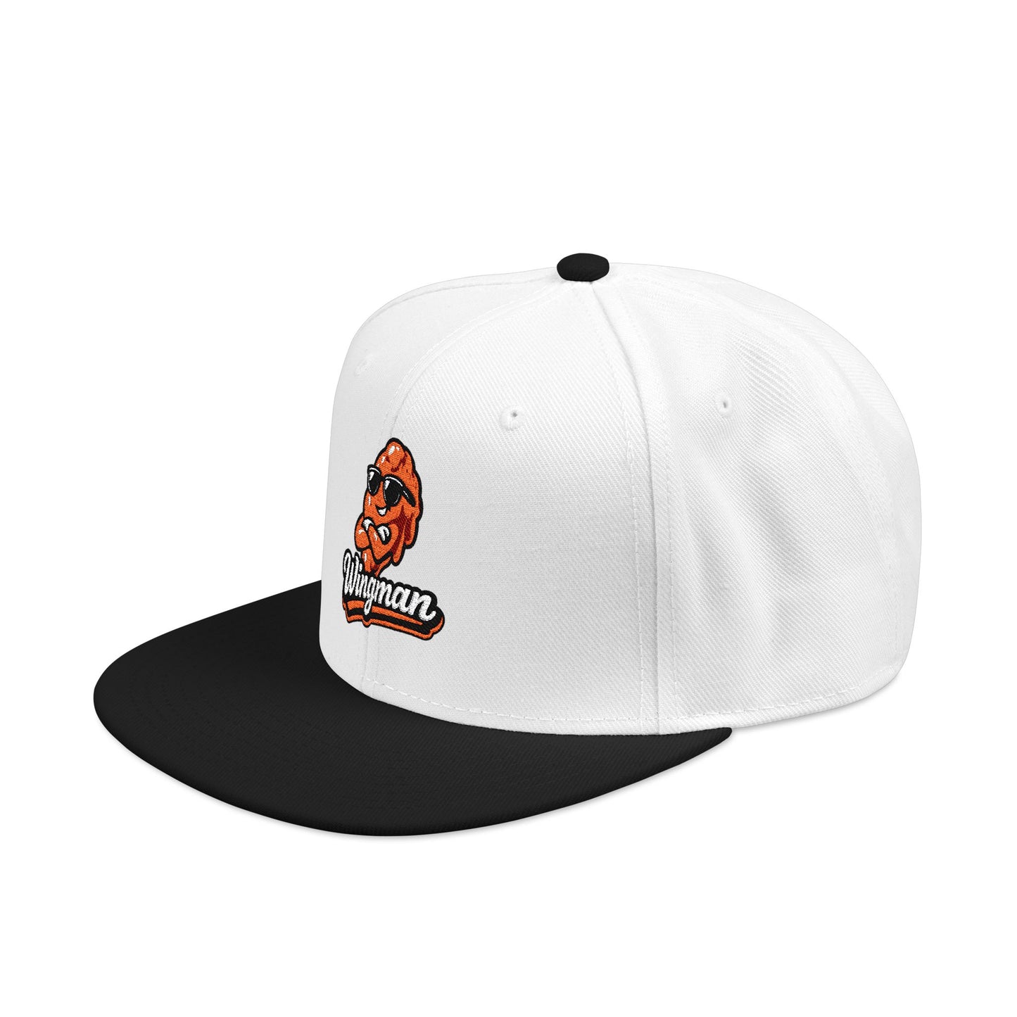 Embroidered Orange Mascot Snapback Hat — Retro Sports Logo Cap