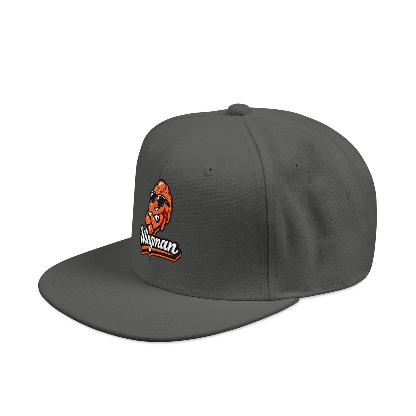 Embroidered Orange Mascot Snapback Hat — Retro Sports Logo Cap