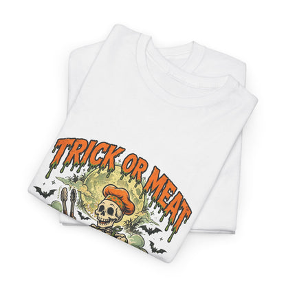 Trick or Meat Tee — Funny Halloween BBQ Skeleton T-Shirt