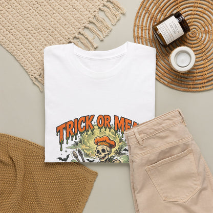 Trick or Meat Tee — Funny Halloween BBQ Skeleton T-Shirt