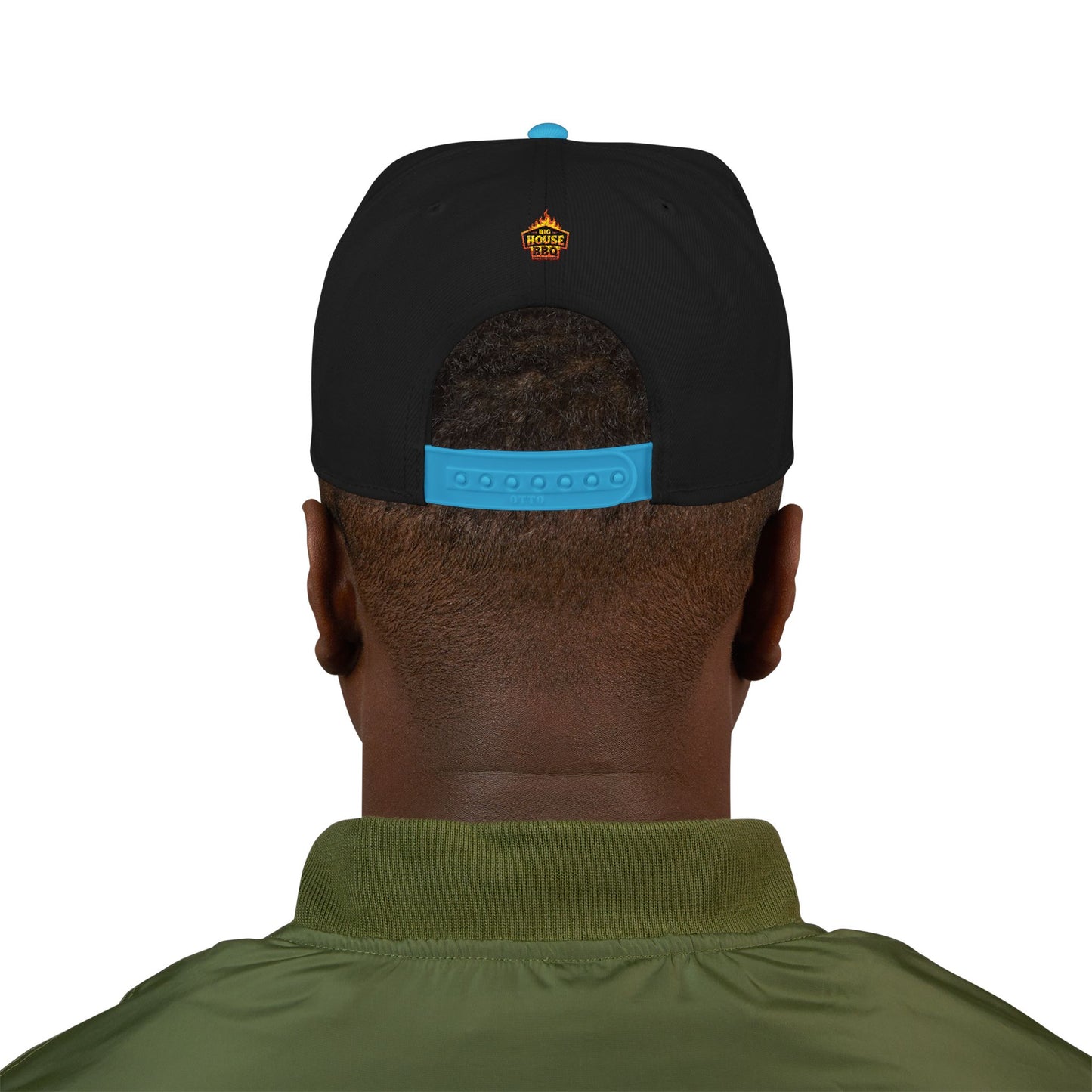 Embroidered Orange Mascot Snapback Hat — Retro Sports Logo Cap