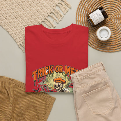 Trick or Meat Tee — Funny Halloween BBQ Skeleton T-Shirt