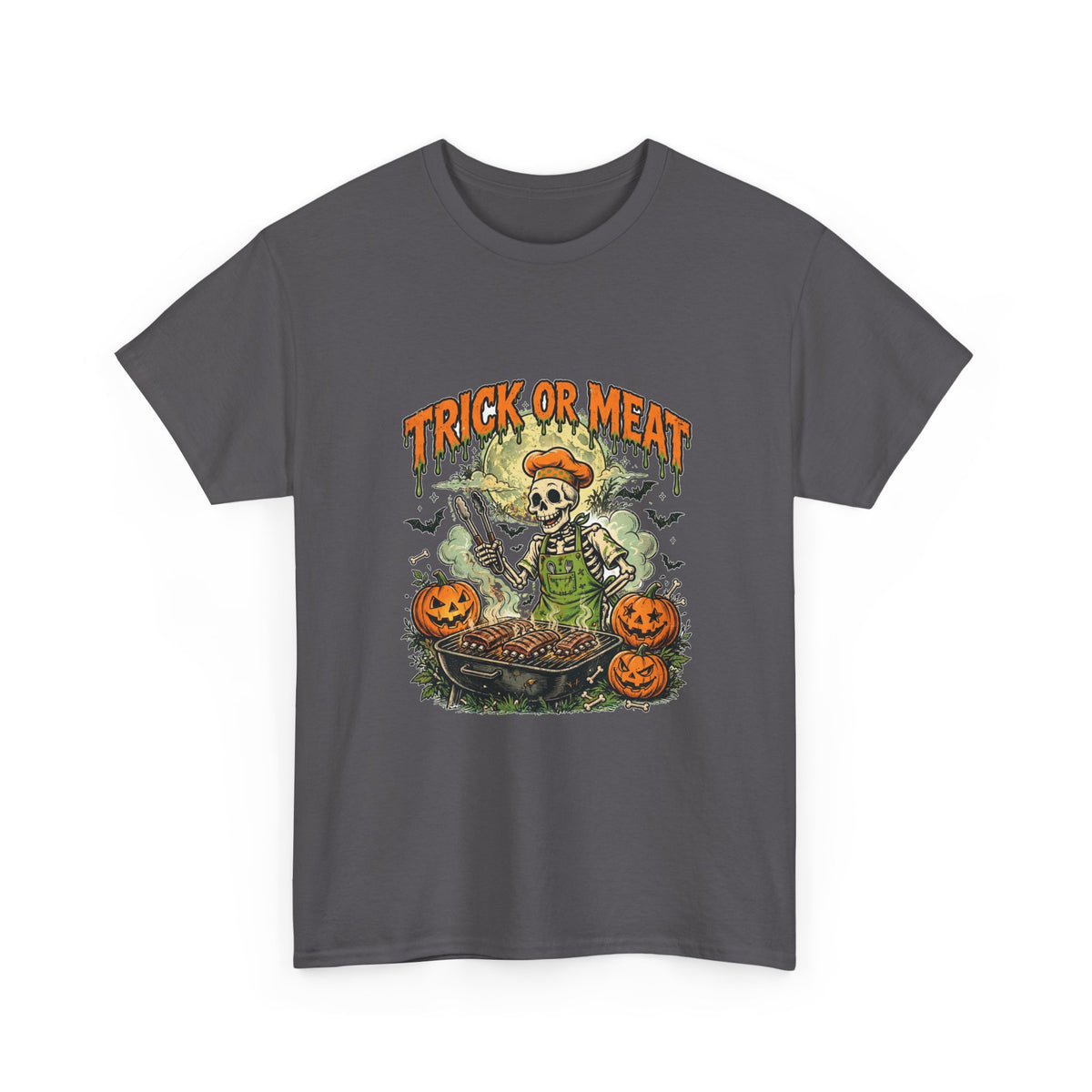 Trick or Meat Tee — Funny Halloween BBQ Skeleton T-Shirt