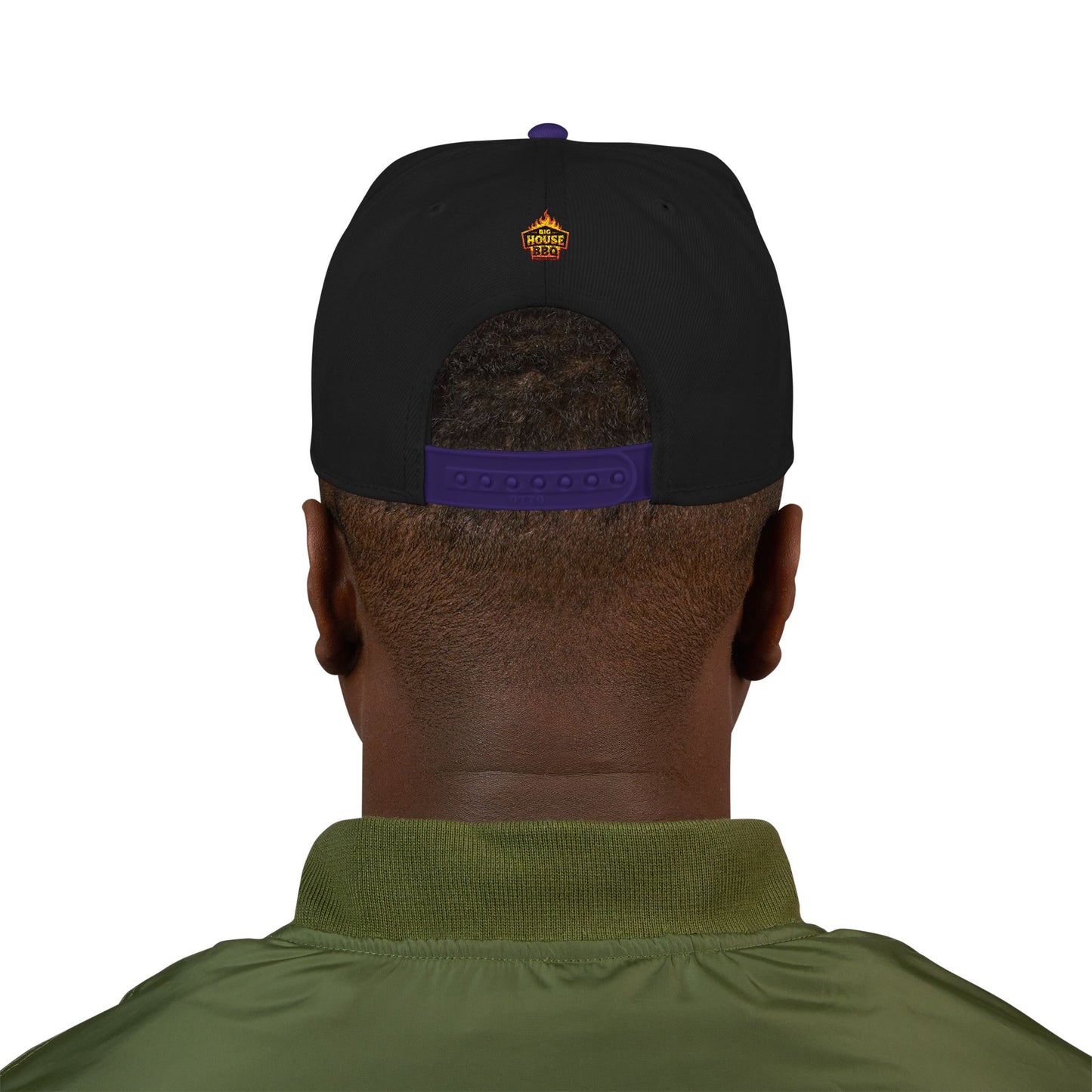 Embroidered Orange Mascot Snapback Hat — Retro Sports Logo Cap
