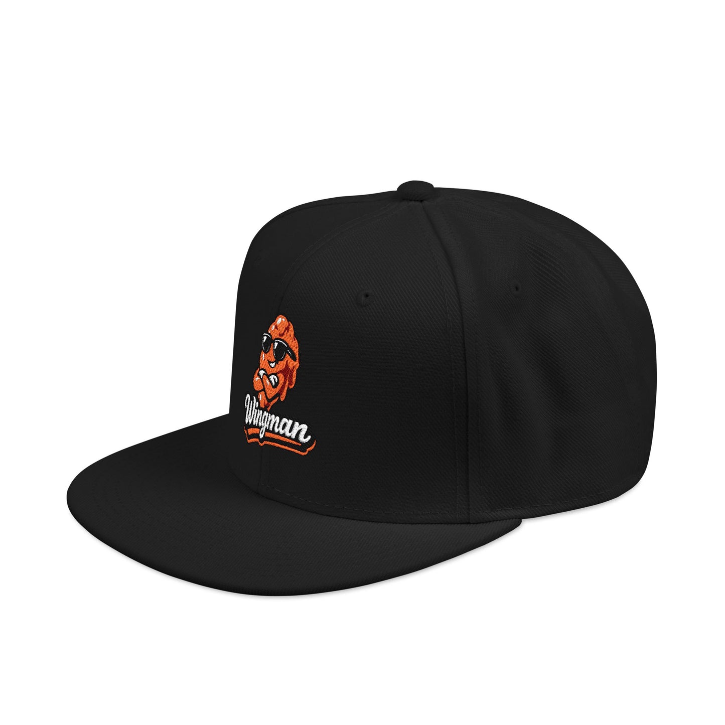 Embroidered Orange Mascot Snapback Hat — Retro Sports Logo Cap