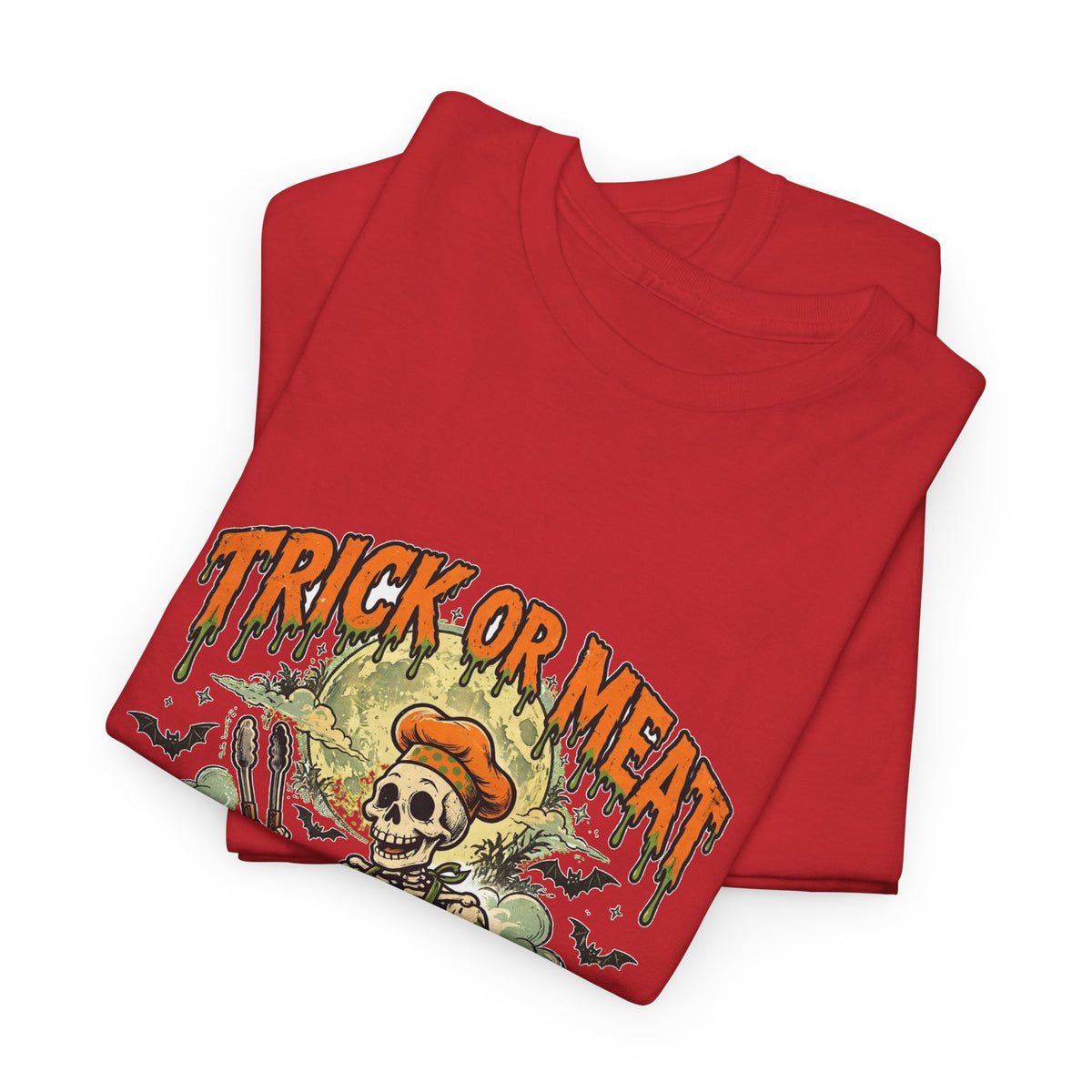 Trick or Meat Tee — Funny Halloween BBQ Skeleton T-Shirt