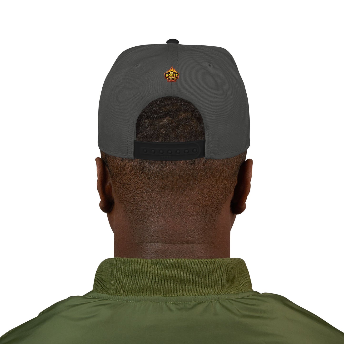 Embroidered Orange Mascot Snapback Hat — Retro Sports Logo Cap