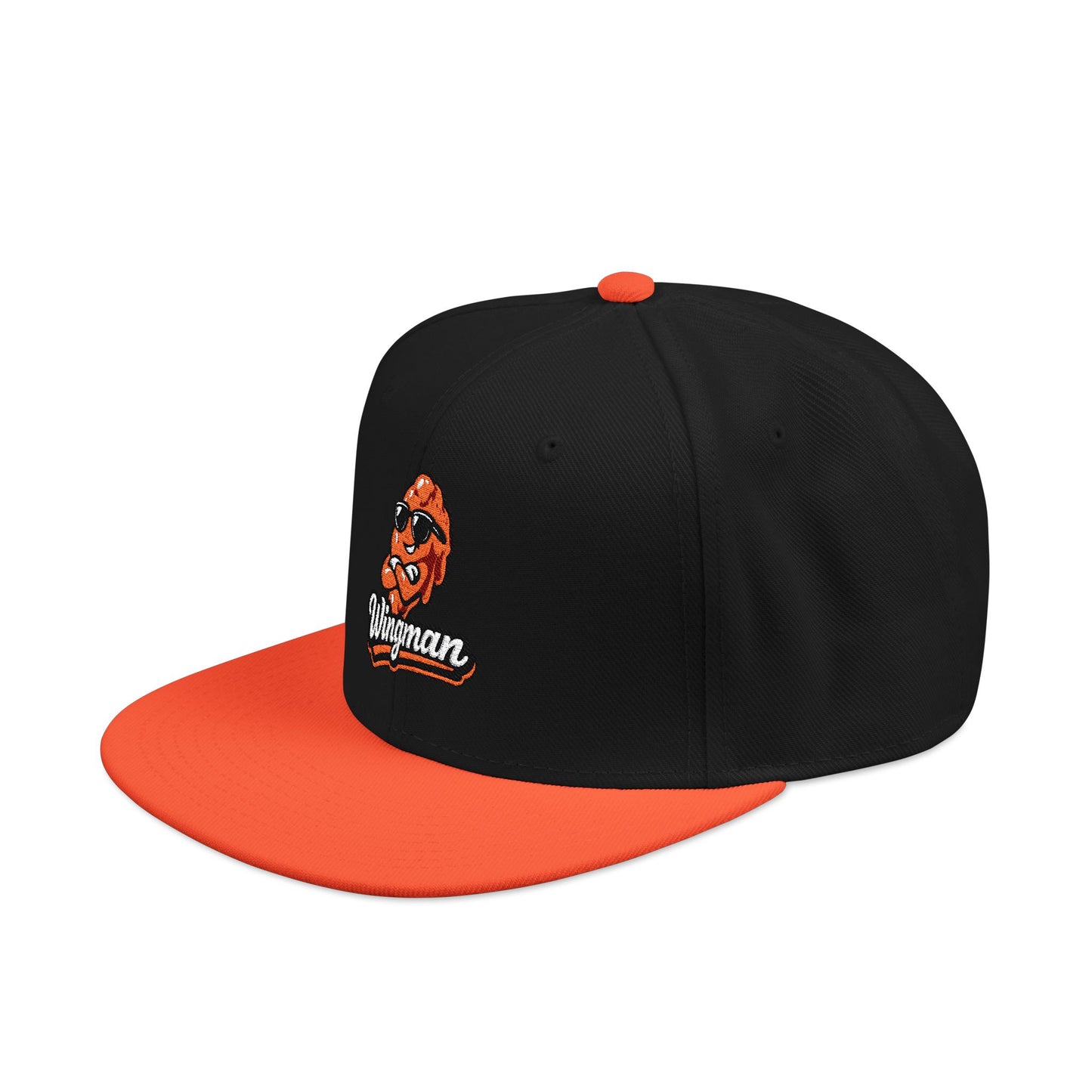 Embroidered Orange Mascot Snapback Hat — Retro Sports Logo Cap