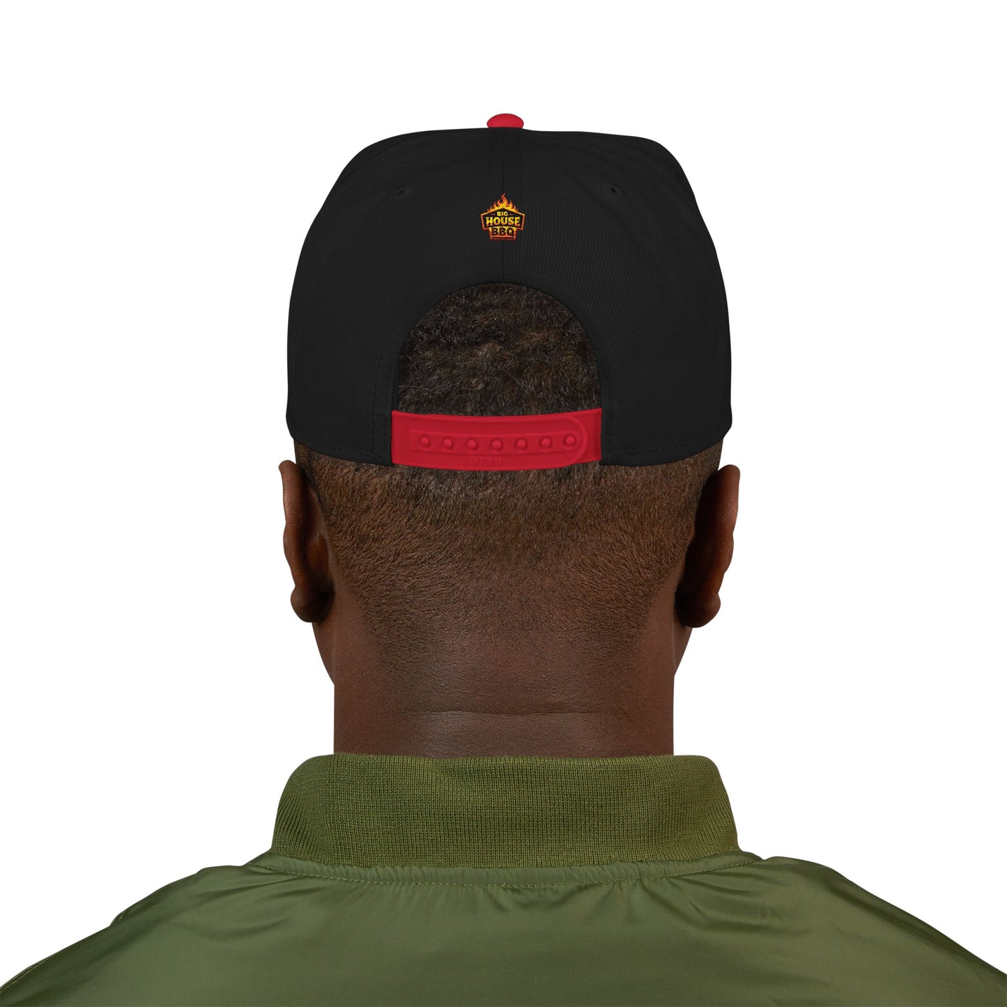 Embroidered Orange Mascot Snapback Hat — Retro Sports Logo Cap