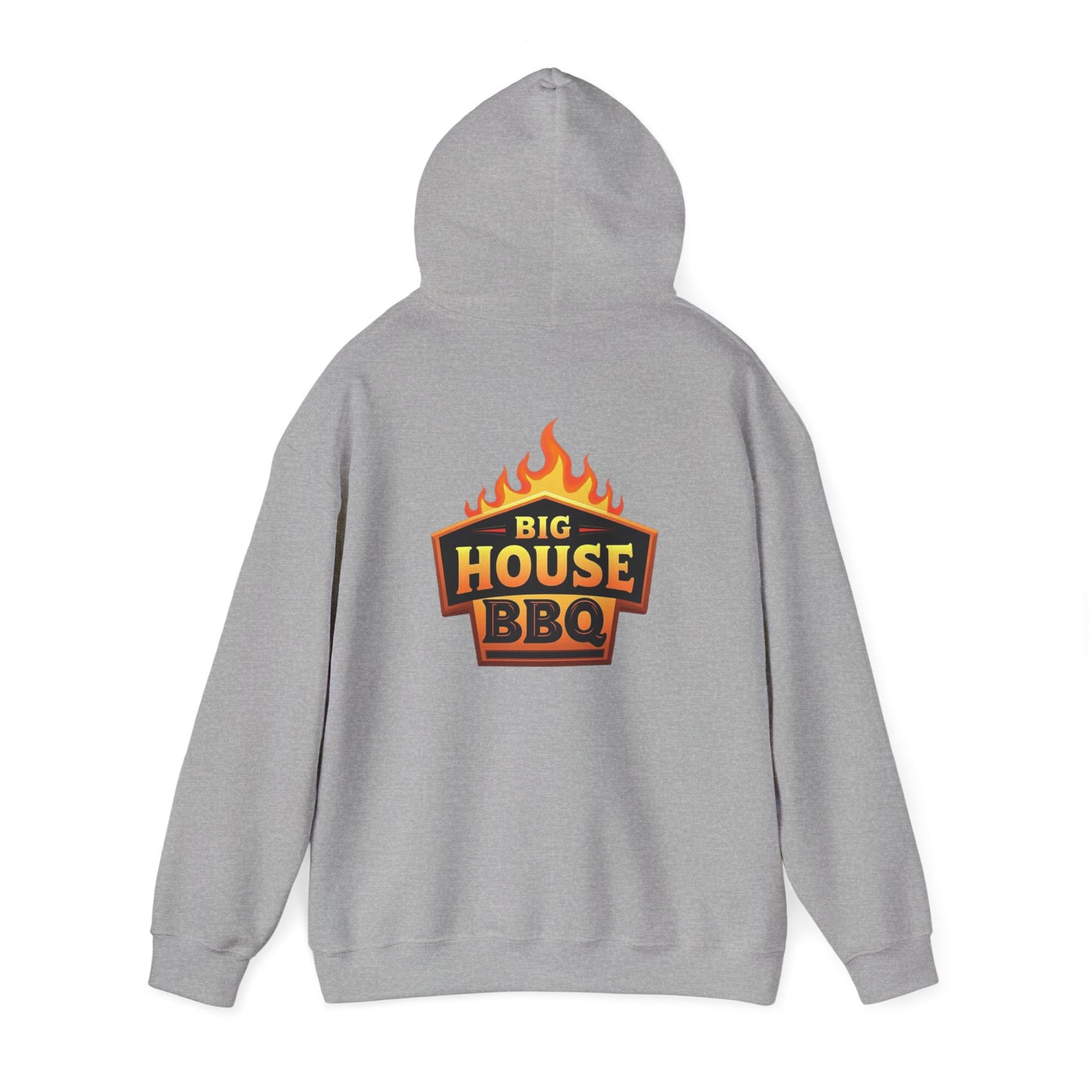 Big House BBQ Hoodie — Flame Logo Pullover for Grill Lovers