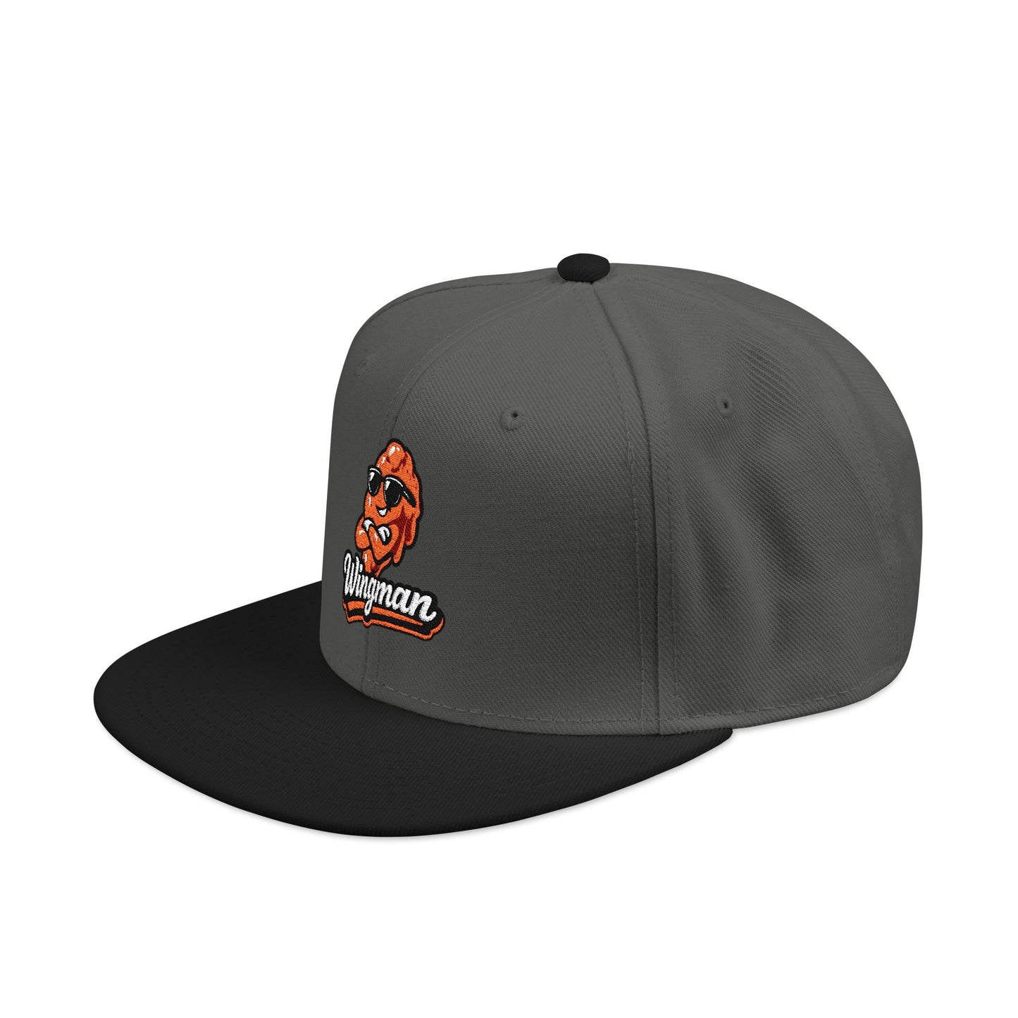 Embroidered Orange Mascot Snapback Hat — Retro Sports Logo Cap