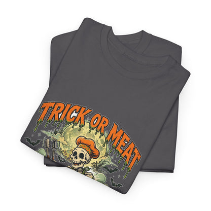 Trick or Meat Tee — Funny Halloween BBQ Skeleton T-Shirt