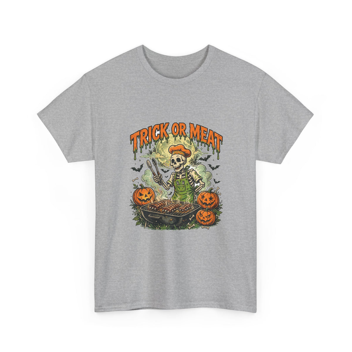 Trick or Meat Tee — Funny Halloween BBQ Skeleton T-Shirt