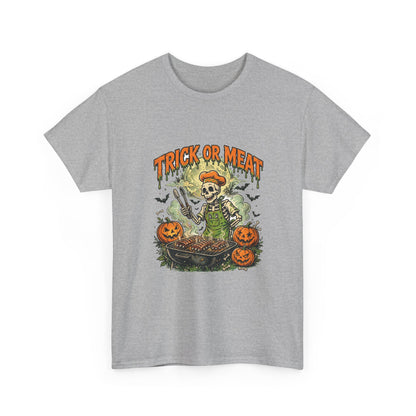 Trick or Meat Tee — Funny Halloween BBQ Skeleton T-Shirt