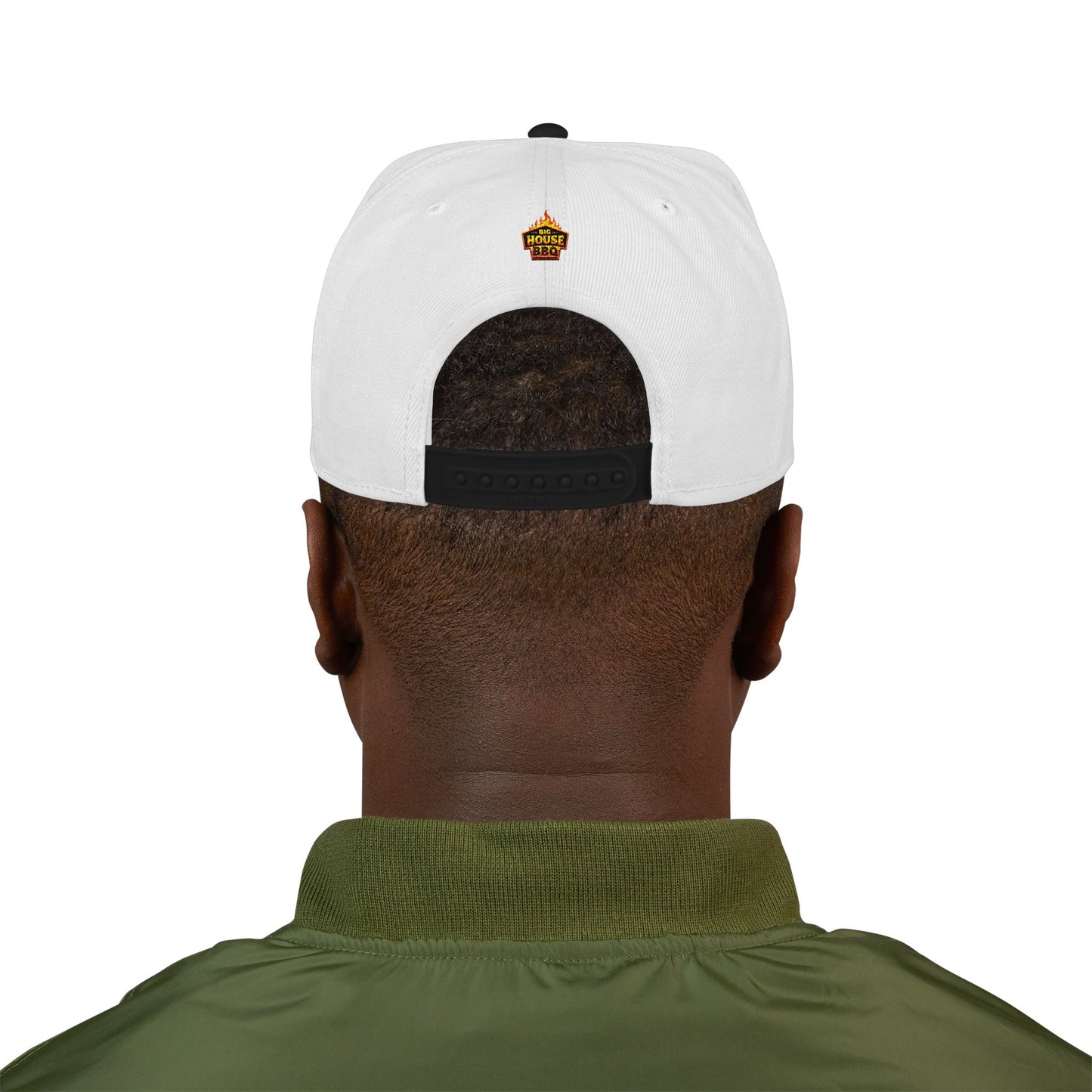 Embroidered Orange Mascot Snapback Hat — Retro Sports Logo Cap