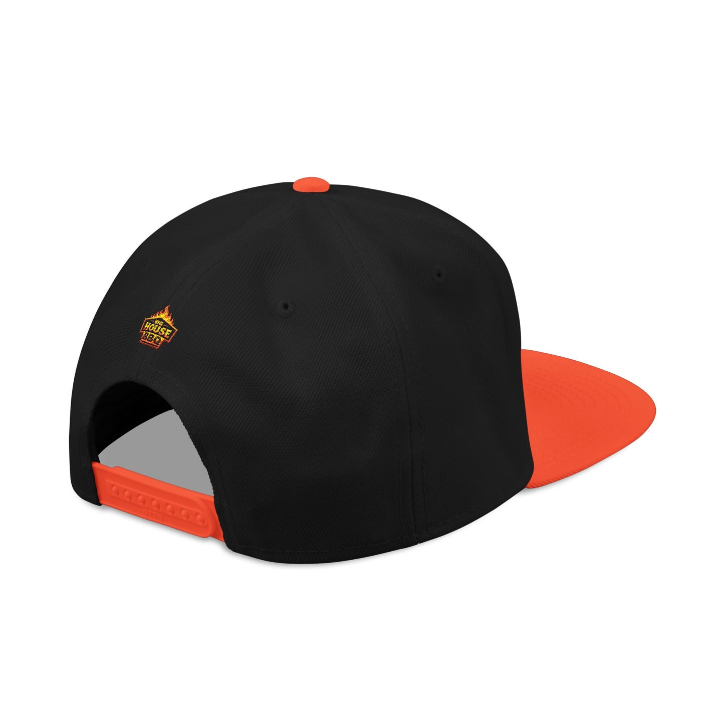 Embroidered Orange Mascot Snapback Hat — Retro Sports Logo Cap