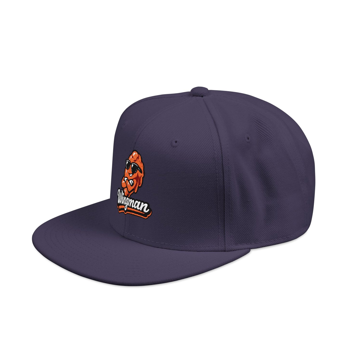 Embroidered Orange Mascot Snapback Hat — Retro Sports Logo Cap